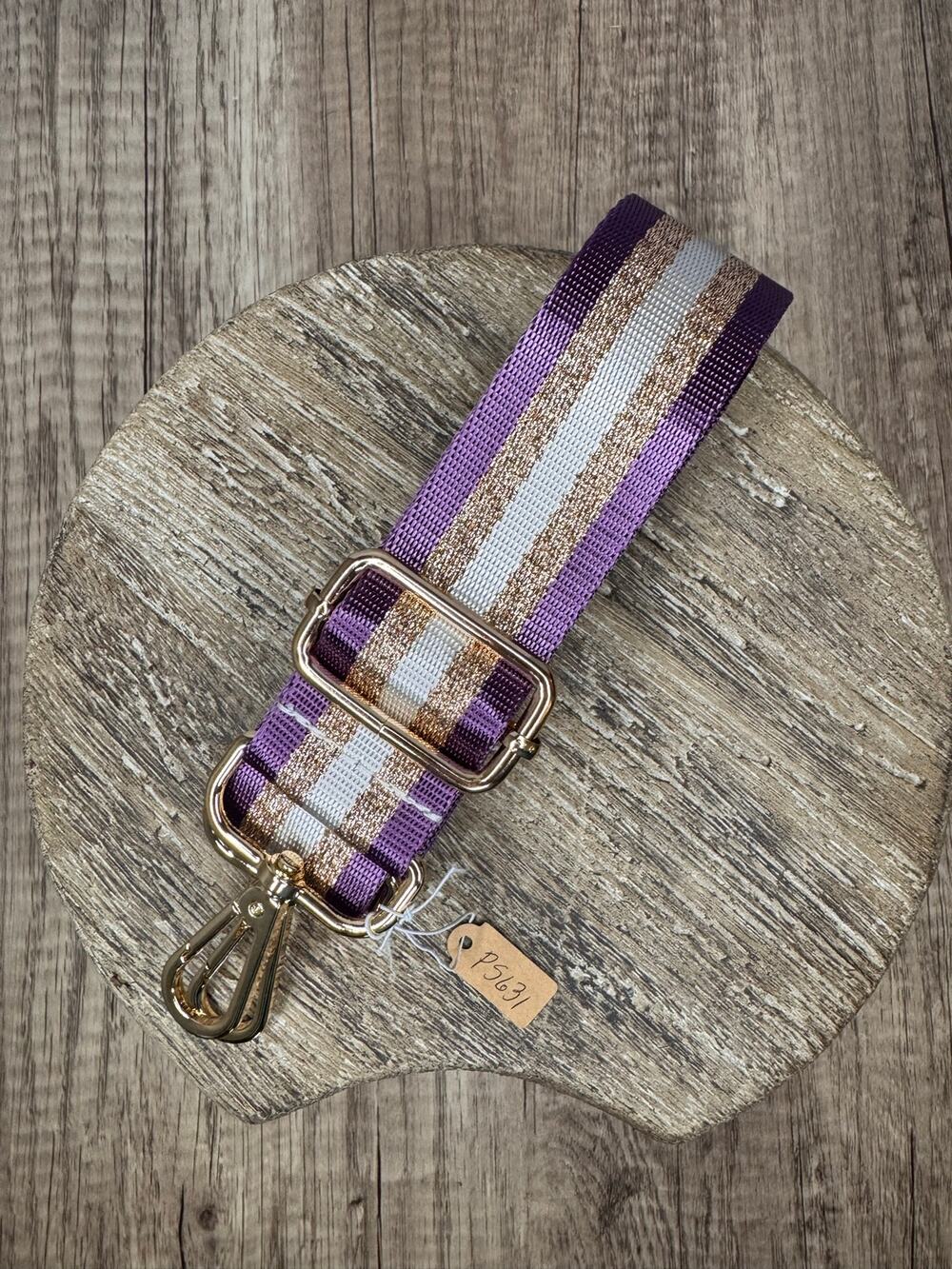 Crossbody Purse Strap Purple Gold White Striped Bag Strap Stripes Guitar Strap